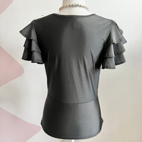 Vintage Black Ruffle Top, Goth Whimsigoth Grunge Indie Sleaze Small - Picture 2 of 5